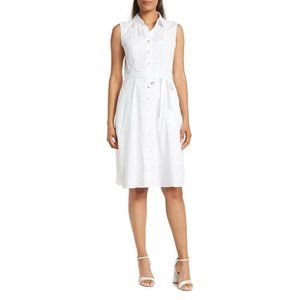 🆕NANETTE LEPORE Belted Eyelet Flare Shirt Dress White 8